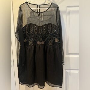 ASOS Plus Sheer Long Sleeve Beaded Dress